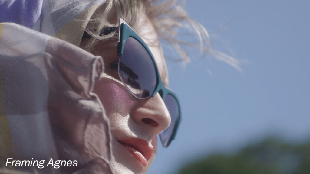 Woman's face with sunglasses and a scarf on, close up