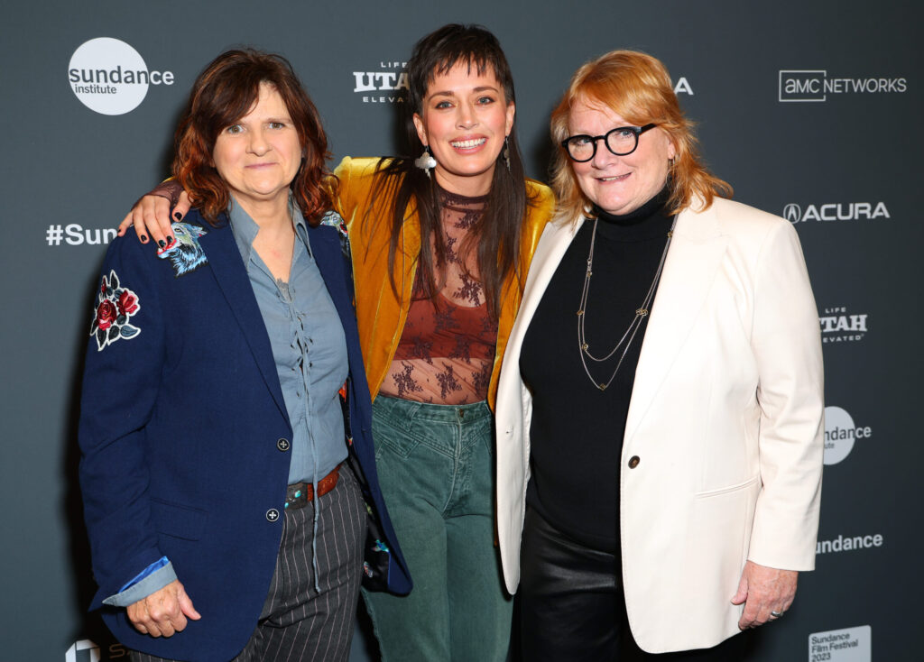 Three women against a Sundance Film Festival background
