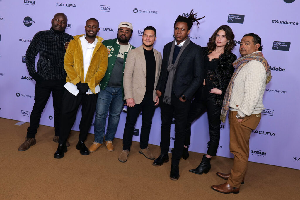Haitian representation. Sr. Premil, Marcus Boereau, Rolaphton Mercure, Bruno Mourral, Jasmuel Andri, Anabel Lopez, and Manfred Marcelin at the premiere of “Kidnapping Inc.” (Photo by: Donyale West/Shutterstock)