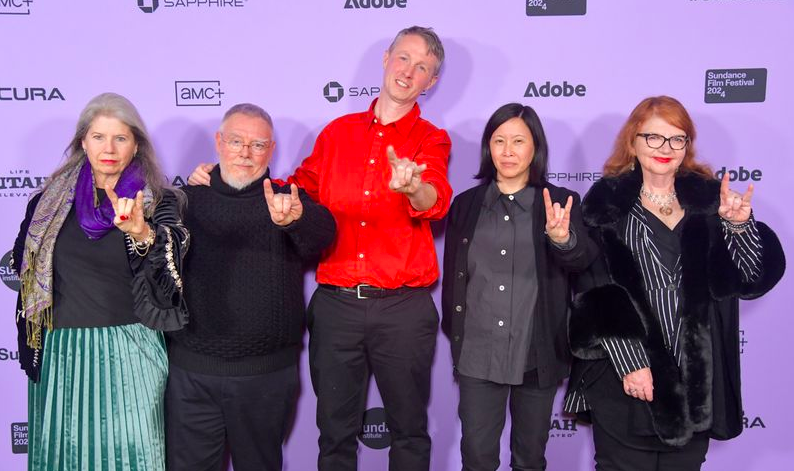 Blanche Barton, Peter Gilmore, Scott Cummings, Sundance Institute Director of Programming Kim Yutani and Peggy Nadramia throwing horns. (Photo: Stephen Lovekin/Shutterstock)