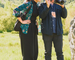Director Francisca Alegri and volunteer cinematographer Corey Walter scout for shooting locations for 'The Cow that Sang a Song About the Future.' Photographer: Brandon Cruz