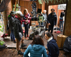 On set for director Francisca Alegri's project 'The Cow that Sang a Song About the Future.' Photographer: Brandon Cruz