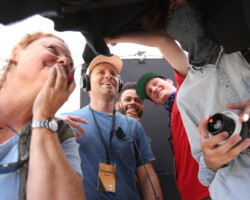 Director Grainger David and crew on set for 'The Wall at the End of the Road.' Photographer: Meagan Larsen