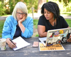 Creative advisor Mary Lampton works on 'Always in Season' with director Jacqueline Olive. Photographer: Brandon Cruz