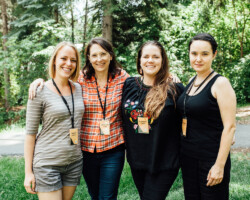 Contributing editor Sally Volkmann, editor Kristen Nutile, and directors Elizabeth Castle and Christina D. King for 'Warrior Women.' Photographer: Jen Fairchild