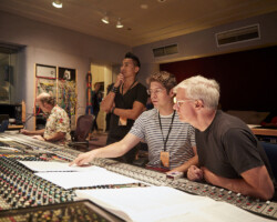 'Untitled Jennifer Laude Documentary' director PJ Raval, composer Adam Schoenberg, and Skywalker Sound staff. Photographer: Rob Williamson