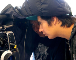 Creative advisor Blackhorse Lowe and Full Circle fellow Jesse Littlebird during the 2017 Native Filmmakers Lab. Photographer: Babak Dowlatshahi