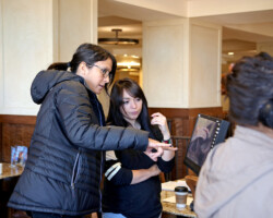 Creative advisor Sydney Freeland and Full Circle fellow Charine Gonzales during the 2017 Native Filmmakers Lab. Photographer: Babak Dowlatshahi