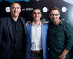 Founder and CEO of The Ocean Agency with 'Chasing Coral' director Jeff Orlowski and senior programmer David Courier. Photographer: Joanne Davidson