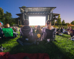 Guests watch a free Summer Film Series screening of 'Meru' at the Red Butte Garden Amphitheatre. Photographer: Jonathan Hickerson
