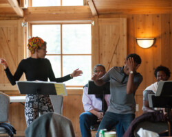 Nozipho McLean and Jacob Daniel Smith rehearse Lisa Marie Rollins and Tearrance Arvelle Chisholm's 'Black Lady Authority.' Photographer: Jonathan Hickerson