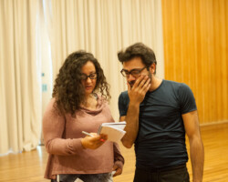 Maya Zbib and Junaid Sarieddine during the 'I Hate Theatre I Love Pornography' rehearsal. Photographer: Jonathan Hickerson