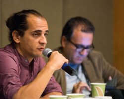 Director Omar Abi Azar during the rehearsal of 'I Hate Theatre I Love Pornography.' Photographer: Jonathan Hickerson