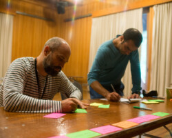 Creative consultant Mauricio Katz and director Wissam Arbache work on 'One Thousand and One Nights.' Photographer: Jonathan Hickerson