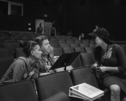 Composer Jeanine Tesori, playwright David Lindsay-Abaire, and director Sammi Cannold work on a new musical. Photographer: Jonathan Hickerson