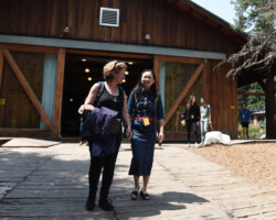 Creative advisor Cara Mertes with Violet Feng, 'Singing in the Wilderness' producing fellow. Photographer: Fred Hayes