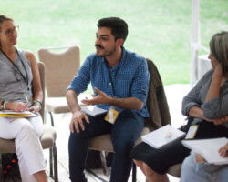 Ignite and producing fellow Gerardo Coello Escalante (center) with Film Forward Initiative Director Meredith Lavitt and creative advisor Mandy Chang. Photographer: Jen Fairchild