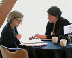 Creative advisor Mandy Chang with 'Dog Doc' producing fellow Alice Henty. Photographer: Fred Hayes