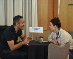 'The Sugar Hill Express' producing fellow Chris Grant with creative advisor Adele Romanski. Photographer: Fred Hayes
