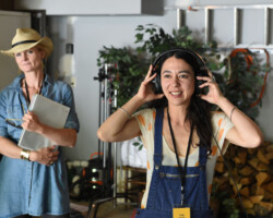 Creative advisor Charlotte Bruus Christensen and director/screenwriter Eimi Imanishi on the set of 'Doha - The Rising Sun.' Photographer: Fred Hayes