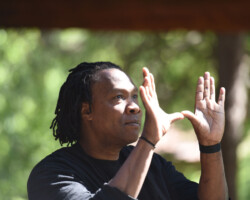 Director/co-writer Roger Ross Williams on the set of 'The Life and Death of Cassandro' during the 2018 Directors Lab. Photographer: Fred Hayes
