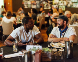 Creative advisor Anthony Mackie and 'Wolf in White Van' director Andrew Bruntel during the 2018 Directors Lab. Photographer: Jen Fairchild