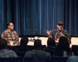 Sundance Institute consultant Mark Pedri moderates a conversation with Charles Chic Eglee. Photographer: Jonathan Hickerson