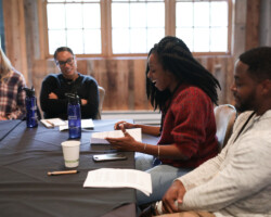 'Jonessin'' fellows Mel Jones and Nick Jones Jr.in a roundtable session at the 2018 Episodic Story Lab. Photographer: Jen Fairchild