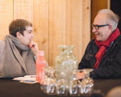 'Afrika' screenwriting fellow Maya Vitkova meets with creative advisor Howard Rodman. Photographer: Brandon Cruz