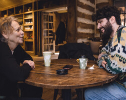 Creative advisor Naomi Foner meets with screenwriting fellow Christos Massalas to discuss his project 'Broadway.' Photographer: Brandon Cruz