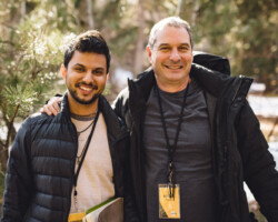 'Silhouette' screenwriter Amman Abbasi with creative advisor Scott Frank at the 2018 January Screenwriters Lab. Photographer: Brandon Cruz
