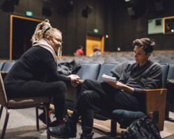 Creative advisor Kasi Lemmons discusses 'The Huntress' with screenwriting fellow Suzanne Andrews Correa. Photographer: Brandon Cruz