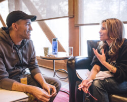 Christopher Grant meets with creative advisor Jenny Lumet to discuss his project 'The Sugar Hill Express.' Photographer: Brandon Cruz