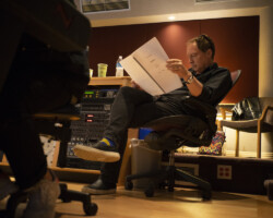 Creative advisor Mark Isham looks over the score sheet from 'Porno.' Photographer: Brandon Joseph Baker
