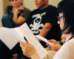Creative advisor Jennifer Phang during a readthrough at the 2018 Native Filmmakers Lab. Photographer: Tytianna Harris