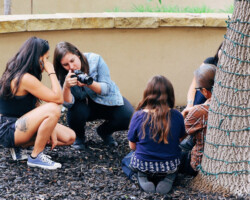 Director MorningStar Angeline Wilson on the set of 'Ahehee Shizhee (Thank you, Father)' with Jazmin Harvey during the 2018 Native Filmmakers Lab. Photographer: Tytianna Harris