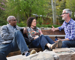 Artists Joe Brewster and Michèle Stephenson discuss 'Changing Same: The Untitled Racial Justice Project' with creative advisor Mark Monroe. Photographer: Brandon Cruz