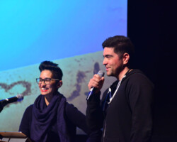 Raqi Syed and Areito Echevarria present their project 'Minimum Mass' during the 2018 New Frontier Story Lab. Photographer: Jonathan Hickerson