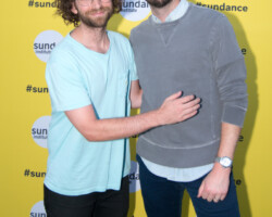 Screenwriters Kyle Mooney and Kevin Costello at a free community screening of 'Brigsby Bear.' Photographer: Jonathan Hickerson