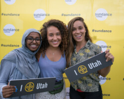 Guests at a free community screening of 'Brigsby Bear,' which was filmed in Utah, show their love for Utah film. Photographer: Jonathan Hickerson