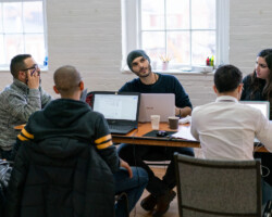 Director Bashar Murkus (left) workshops 'The Museum' with the acting company and cohorts. Photographer: Kaelan Burkett