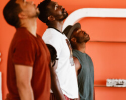 Actors Alano Miller, Khris Davis, and Austin Smith workshop 'America v. 2.1: The Sad Demise & Eventual Extinction of the American Negro' during the 2018 Theatre Lab in Morocco. Photographer: Lahcen Mellal