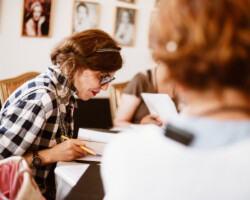 Director Latefa Ahrrare during a readthrough of her project 'Casablanca' at the 2018 Theatre Lab in Morocco. Photographer: Lahcen Mellal