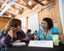 Panelist Katy Bettner and 'Hope's Journey' producing fellow Yolanda Cruz speak at the 2019 Creative Producing Summit. Photographer: Jen Fairchild