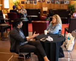 'An Act of Worship' producing fellow Sofian Khan meets with creative advisor Melanie Miller. Photographer: Jen Fairchild