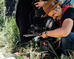 Director of Photography Eduardo Mayen films on the set of 'Costa Brava Lebanon.' Photographer: Jen Fairchild