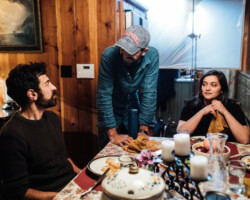 'The Doubt' directing fellow Ihab Jadallah (center) with resource actors Tarek Bishara and Shaden Kanboura. Photographer: Jen Fairchild