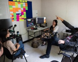 (L-R): Editor Matthieu Laclau, director Dongnan Chen, contributing editor Stephanie Ching, and creative advisor Keith Fulton workshop 'Singing in the Wilderness.' Photographer: Jen Fairchild