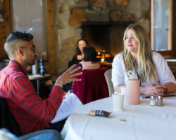 Creative Advisor Sanjay Shah and Episodic fellow Lindsay Weiglein discuss 'Mature Adult Stuff'. Photographer: Lauren Wester