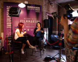 Felicity Beckett speaks with director Sophie Hyde of 'Animals' in the Filmmakers Studio at Sundance Film Festival: London. Photographer: Joanne Davidson